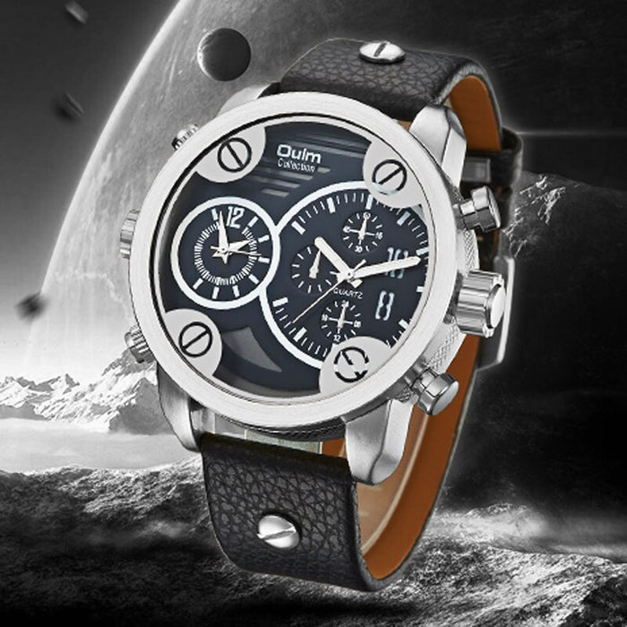 Oulm Men's Watches Big Dila Dual Time Zones Men Sports Watches