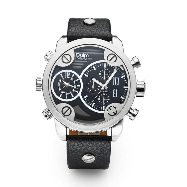 Oulm Men's Watches Big Dila Dual Time Zones Men Sports Watches