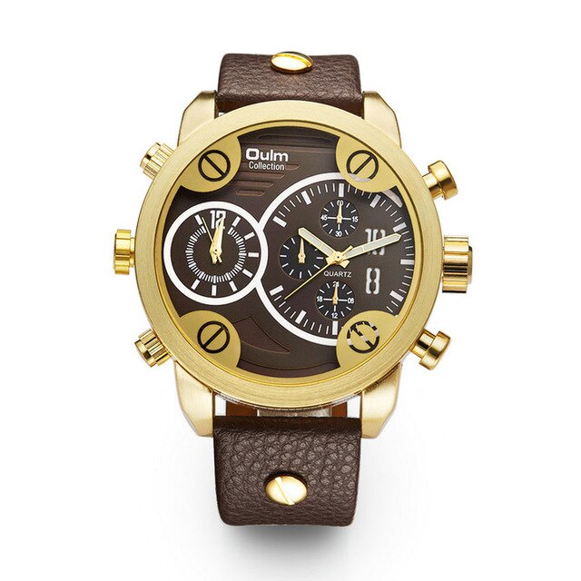 Oulm Men's Watches Big Dila Dual Time Zones Men Sports Watches