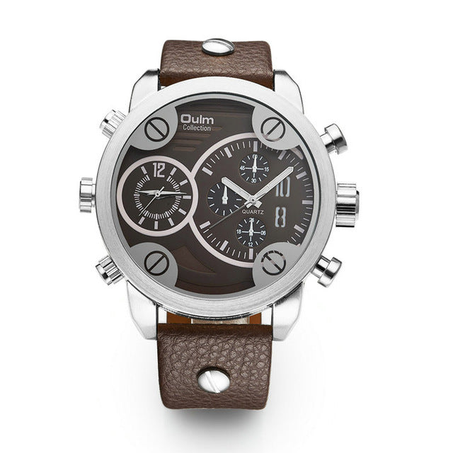 Oulm Men's Watches Big Dila Dual Time Zones Men Sports Watches