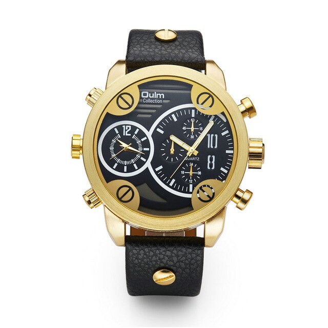 Oulm Men's Watches Big Dila Dual Time Zones Men Sports Watches